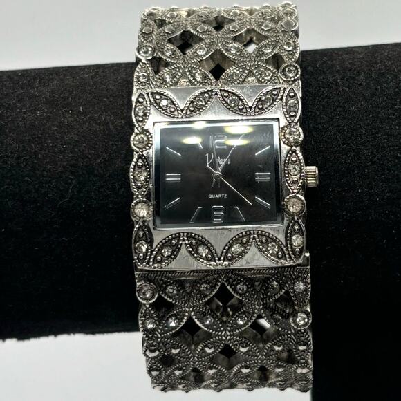Silver & Black Vivian Cuff Watch - Picture 1 of 3